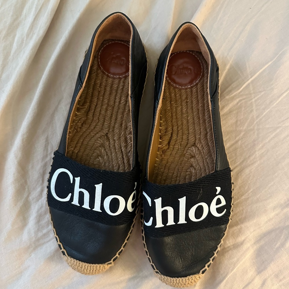 Chloe Black and Tan Espadrille Flats